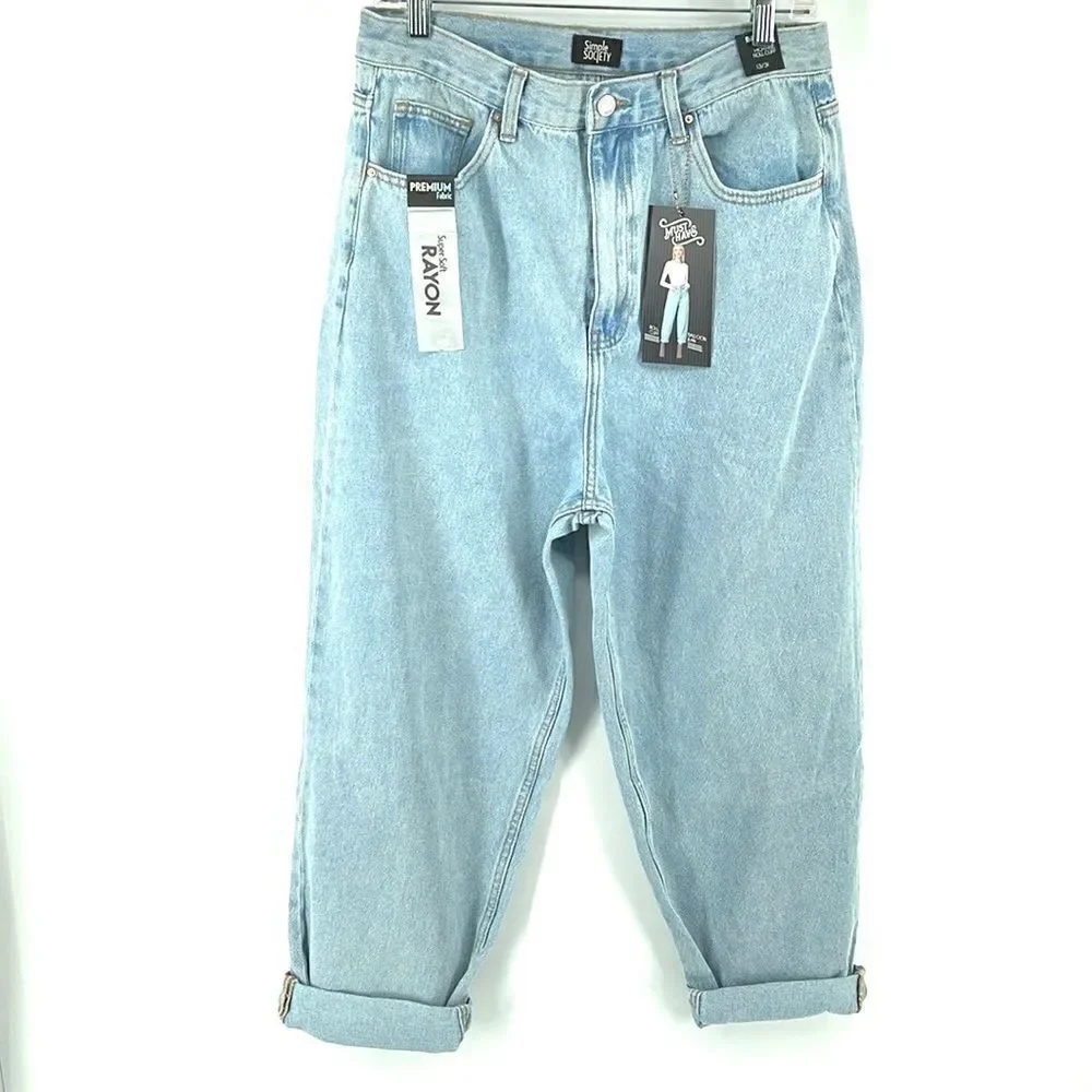 Simple Society High waist rise balloon jean jeans roll cuff NEW NWT light wash
